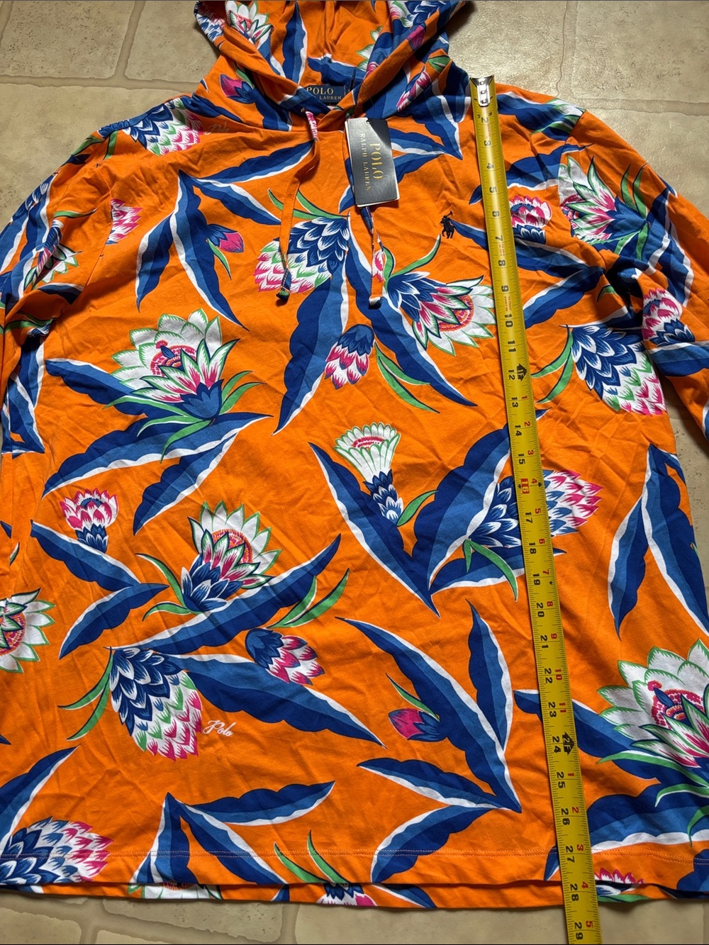 NWT Polo Ralph Lauren Men's Orange Graphic Print Jersey Hooded T-Shirt Size XL - Picture 6 of 7